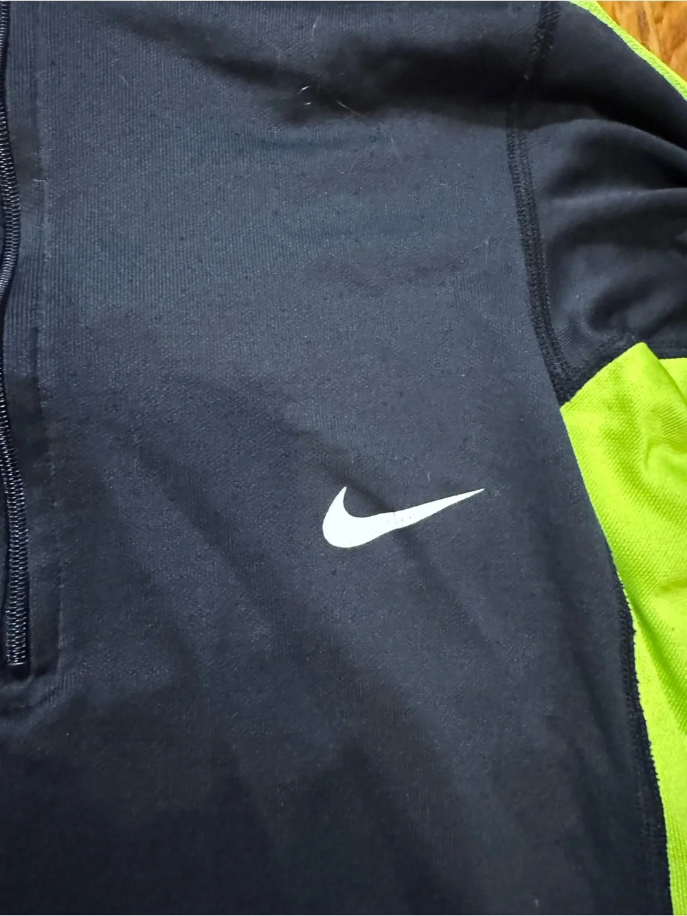 Nike Black and Neon Green Half-Zip Performance Top